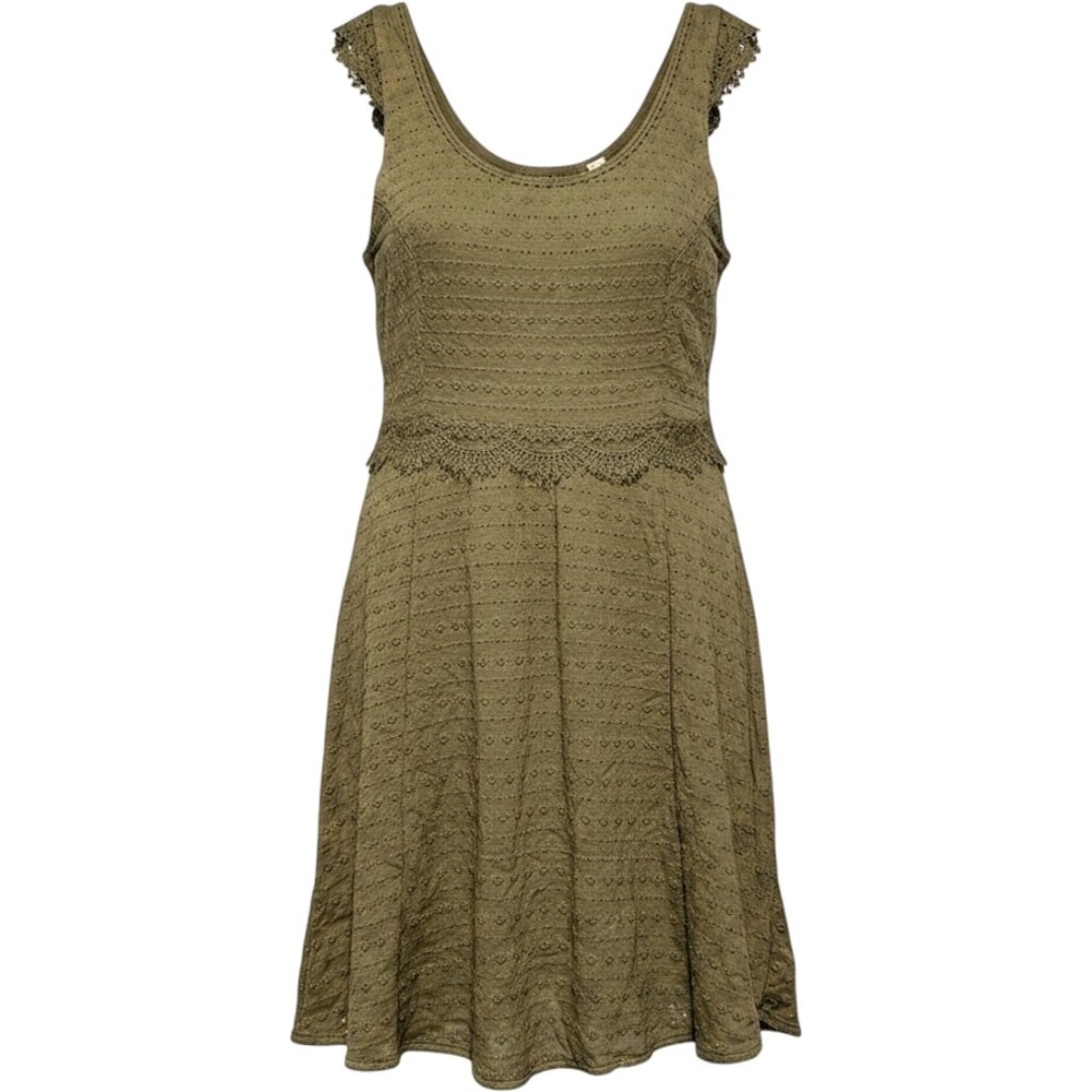 Free People Olive Green Lace Trim Pointelle Knit Sleeveless Mini Dress Womens‎ S
